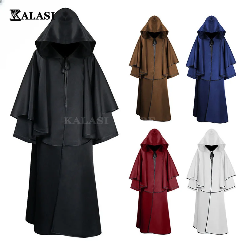 

Halloween Medieval Costume Men Women Vintage Renaissance Monk Cosplay Cowl Friar Priest Hooded Robe Rope Cloak Cape Clothing