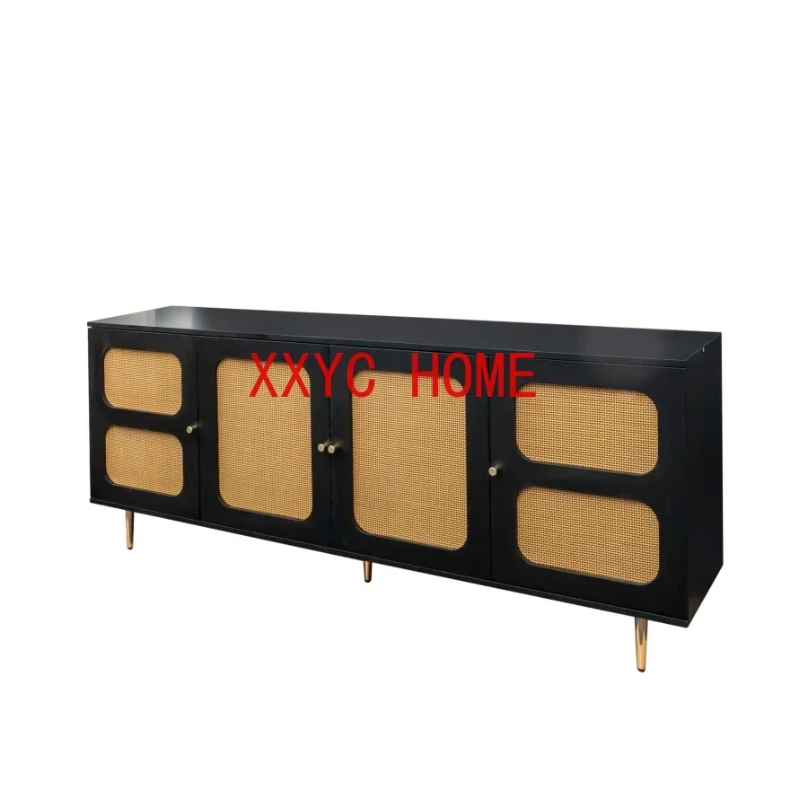 Rattan Sideboard et Cabinet, Kitchen Storage Cabinet Console Table with Adjustable Shelves