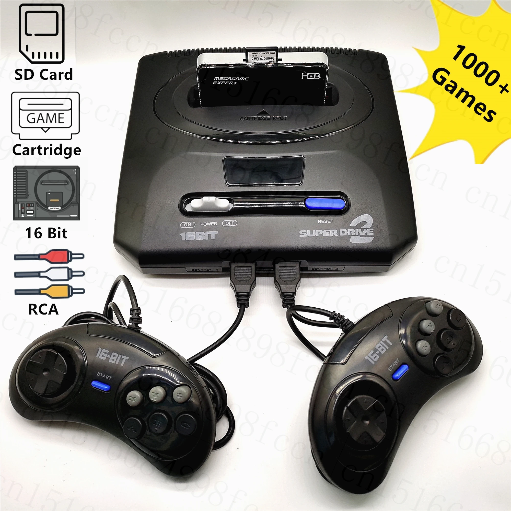 Console de jeu TV rétro pour Genesis, prise en charge Mega Drive, cartouche  et carte SD, 1000 jeux, 2 thoracfilaires, sortie RCA, 16 bits
