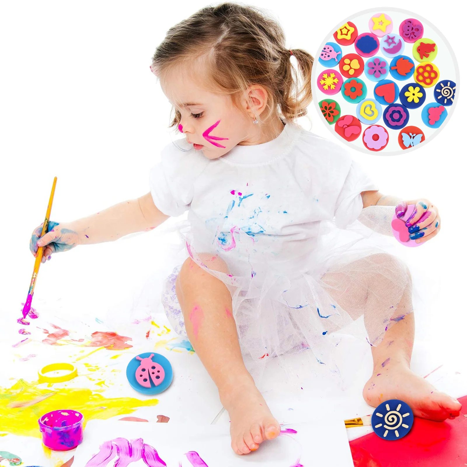 23 Pcs Eva Graffiti Stamp Kids Stamper Paint Sponge Brush Painting Stamper Double-Side Ink for Kids Sponges Child 6