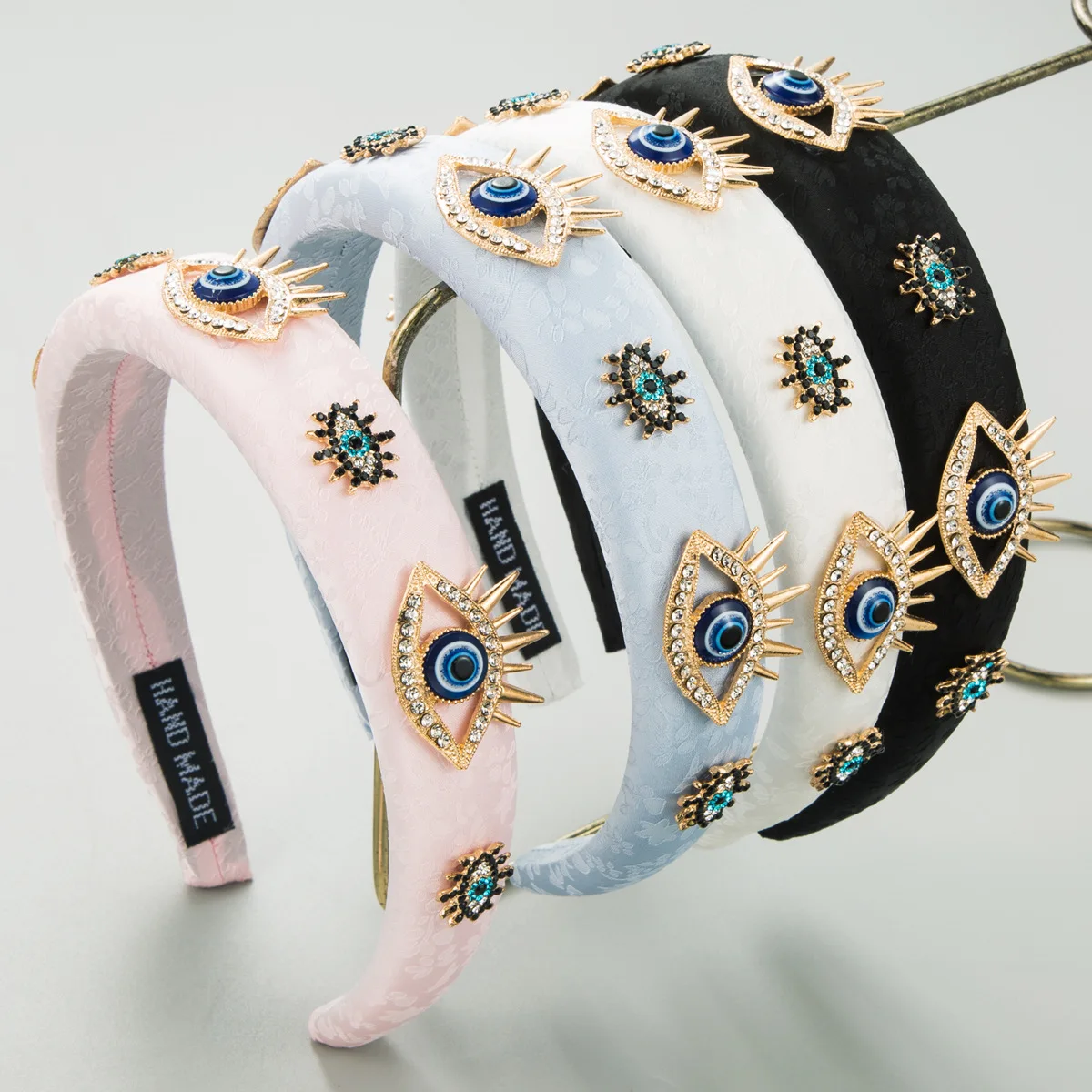 European and American Retro Printed Fabric Alloy Diamond-Embedded Devil's Eyes Headband Female Sponge Hair Accessories magnetic print 310 310mm heat hot bed sticker coordinate printed hot bed surface sticker blue for 3d printer accessories