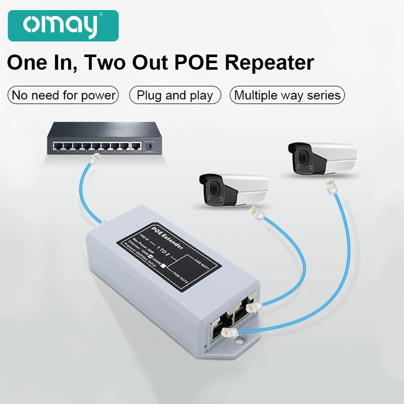 1 to 2 port poe extender 100mbps ieee 802 3af at standard 48v for nvr