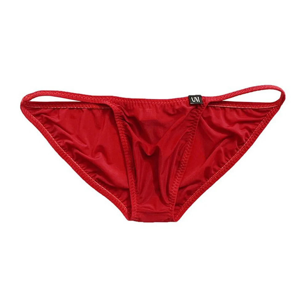 

Men Translucent Thong Briefs Red Color Comfortable Soft Underpants Low Waist Sexy Pouch Underwear Breathable Sweat Panties