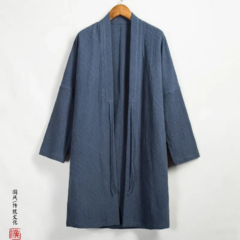 

Chinese Traditional Dress Plus Size Robe Cape 2022 Retro Loose Long Linen Men's Coat Coat Cardigan Top