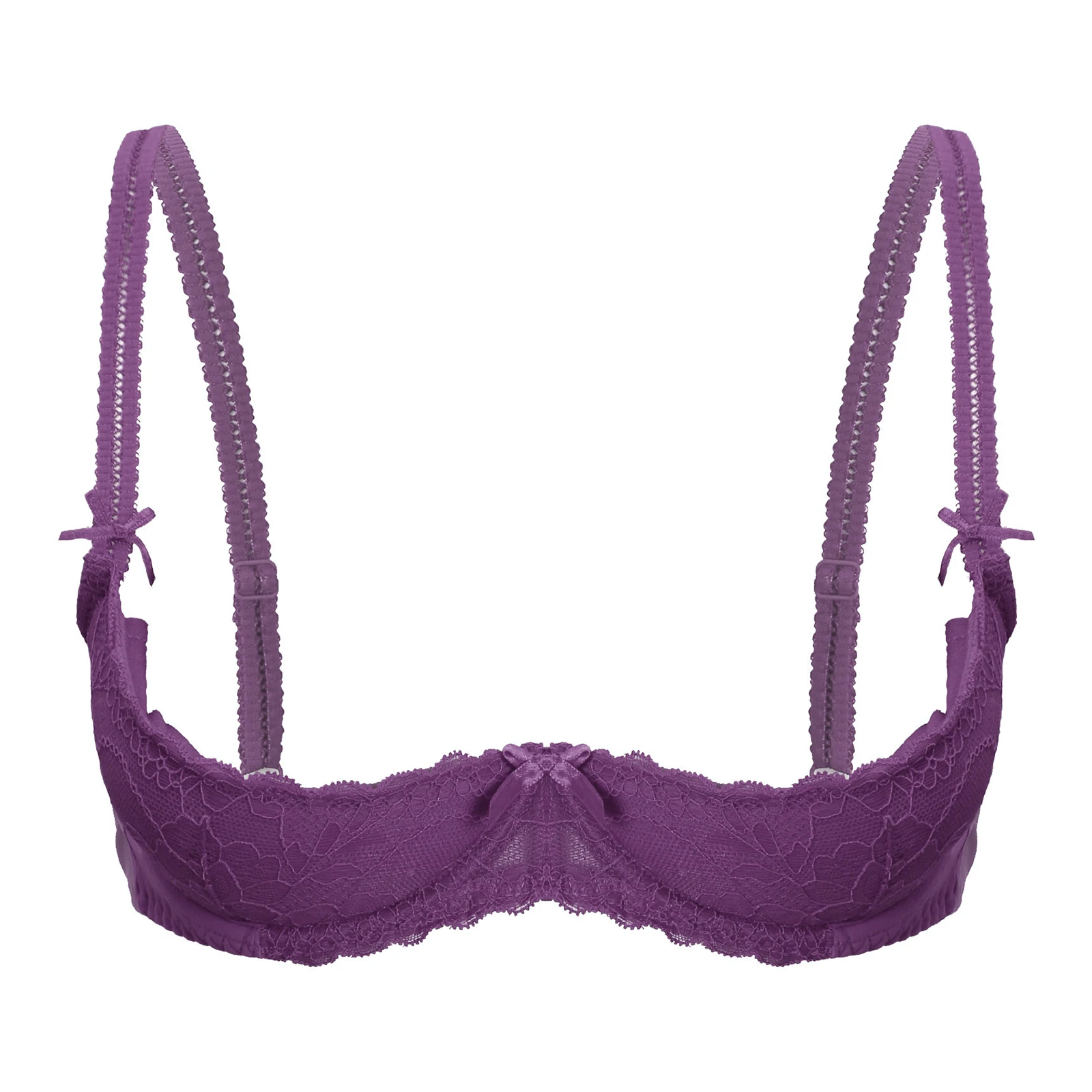 thumbnail image 1 of Sujetador push up de encaje con aros y copa 1/2 para mujer, lencería, sujetador abierto en el pecho, sujetador con tirantes ajustables y relleno de esponja, ropa interior, 1 of 5