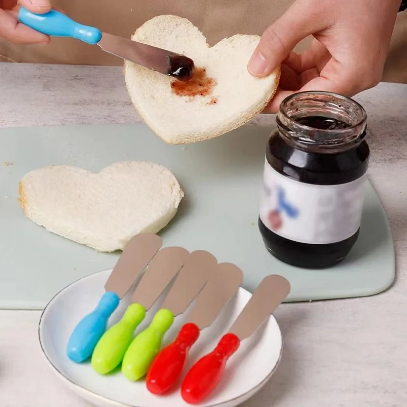 6PCs multi-purpose stainless steel mini butter spreader knife with plastic handle, bread sandwich cream cheese condiment knife