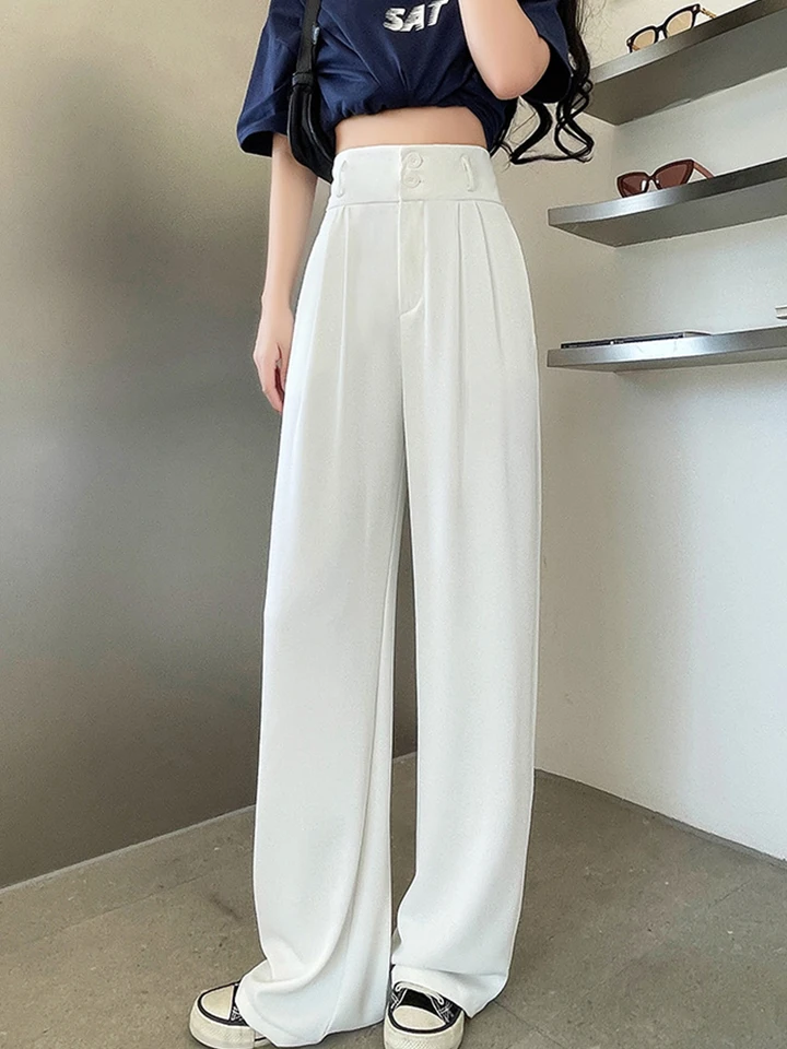 170-175cm Tall Women Long White Pants Spring Straight High Waist Wide Leg  Navy Blue Pants White Office Lady Casual Trousers - Pants & Capris -  AliExpress