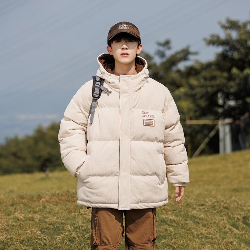 Winter Luxury Corduroy Jacket Men High Quality Hooded Zip-Up Warm Thicken Padded Coat Military Vintage Cold Jacket Windbreaker