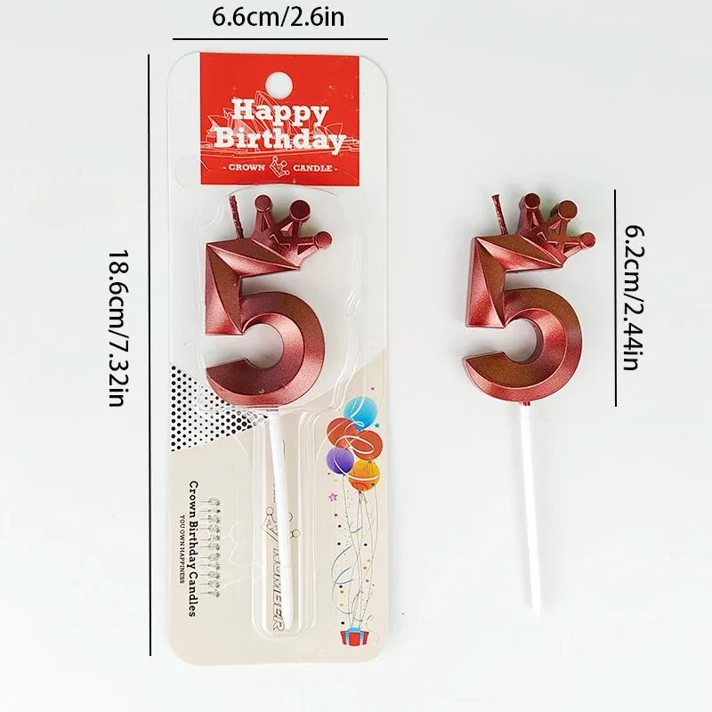 Crown Rose Diamond Birthday Candles 0-9 Digital Cake Topper Number Wedding Cakes Dessert Decor Birthday Party Supplies