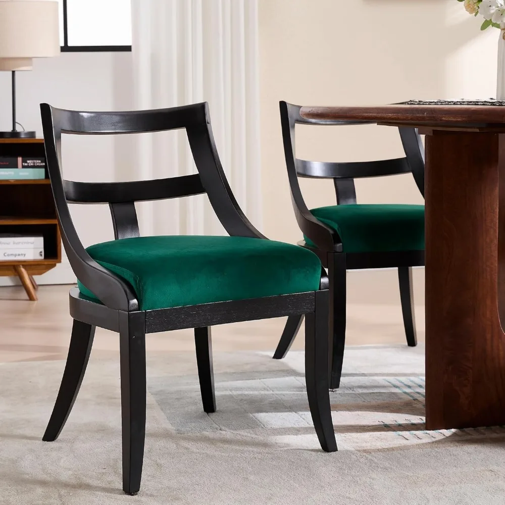 Modern Farmhouse Dining Chairs Set of 2 Mid Century Upholstered Dining Chair with Wooden Curved Back Kitchen Chairs for Dining 5