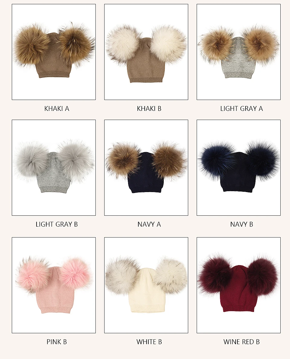 Baby Mädchen Jungen Winter Kinder Wolle Hüte Mit Doppel Echtpelz Pompon Kinder Kappe Dicke Warme Gestrickte Mützen Outdoor Winddicht hüte – Detail 4