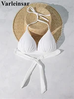 XS - XL New Sexy Push Up Bra Cup Halter Bikini Top Female Swimsuit Women Swimwear Bather Bathing Suit Swim Solid Beach Top V7019