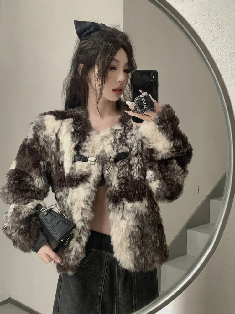 Korean Style Fashion New Women's Short Woolen Coat Winter Commute Style High-End Vintage Long Sleeve Crew Neck Pocket Jackets