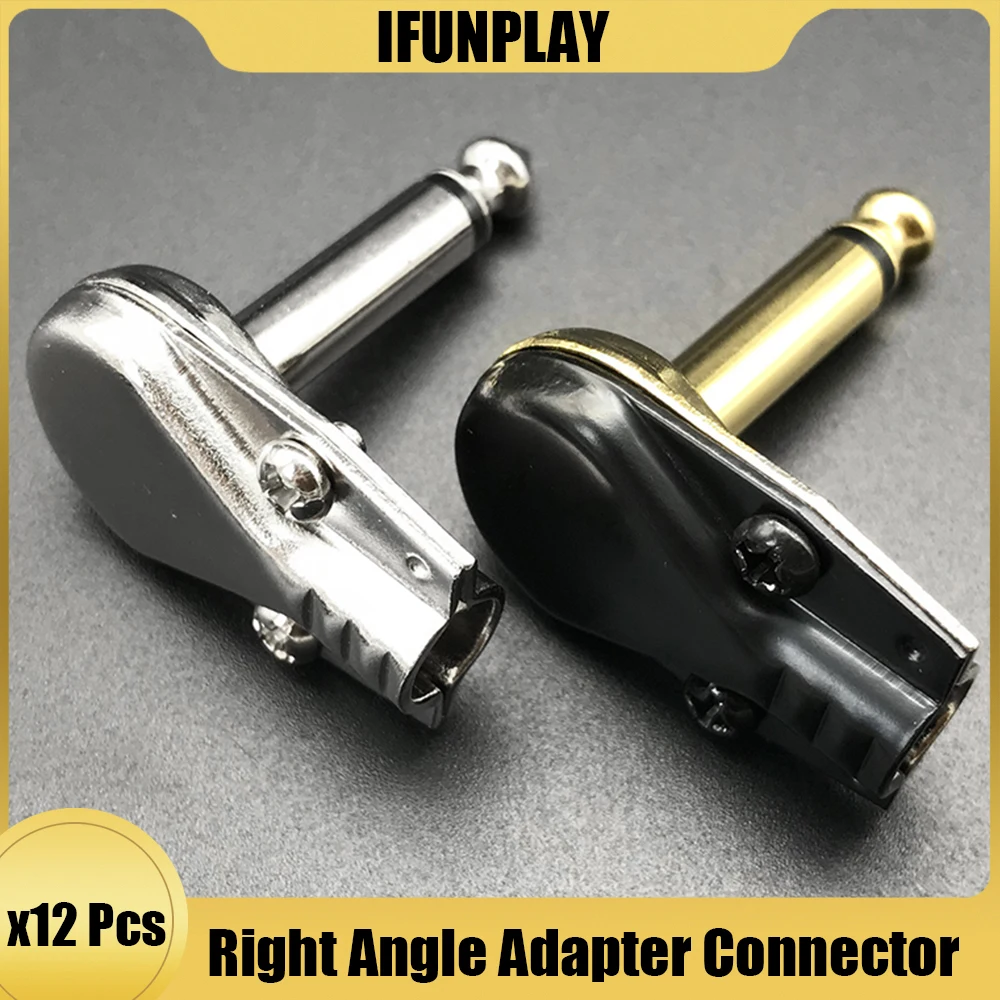 90Degree Right Angle 6.35 mm Mono 2 Pole Jack Plugs 6.35mm Guitar Audio Cables Phono Pancake 1/4 Inch Connectors 12pcs