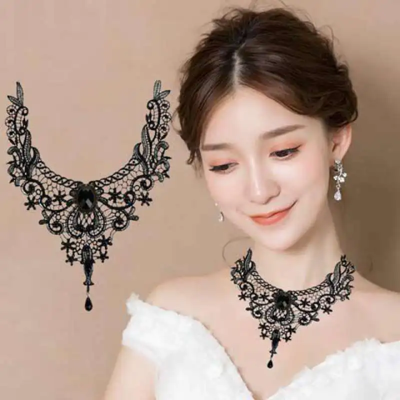 여성용 목걸이, 궁전 고딕 스파이스 소녀 목걸이, 레이스 초커, 본 체인 칼라, 빈티지 액세서리