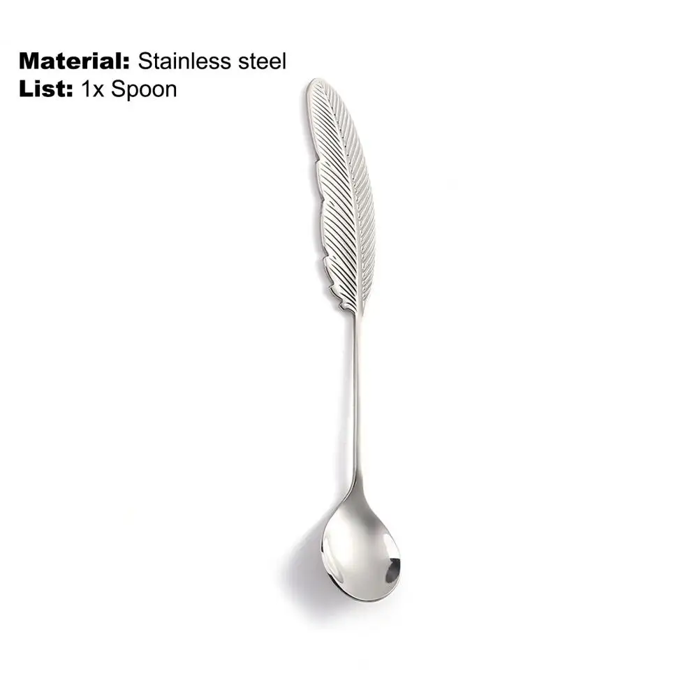 15.5cm Coffee Spoon Feather Shape Handle 304 Stainless Steel Tea Dessert Mixing Spoon Stirring Dinnware Home Kitchen Accessories