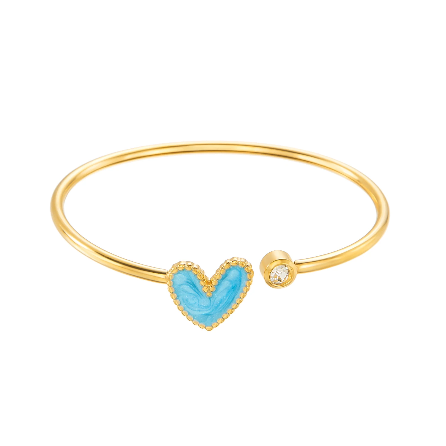 Zarter offener Armreif mit Tropföl-Herz für Damen, mit Strasssteinen eingelegt, Edelstahl, romantisches Armband, Schmuckzubehör – Detail 10