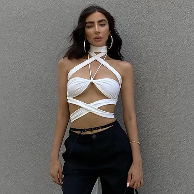 

Nightclub Women Tank Tops Sexy White Sleeveless Y2K Crop Tops New Fashion Casual High Street Cute Camis Women's Clothing 2024