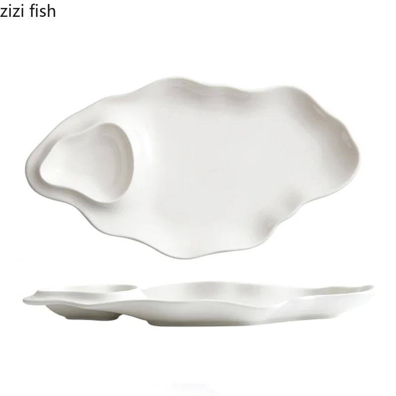 Irregular Pure White Ceramic Dinner Plate Restaurant Salad Plate Pasta Dessert Plates Dumplings Plates Creative Tableware