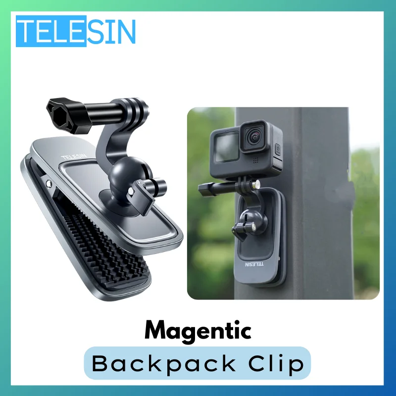 TELESIN Backpack Strap Clamp, Magnetic Swivel Clip for Cam, 360