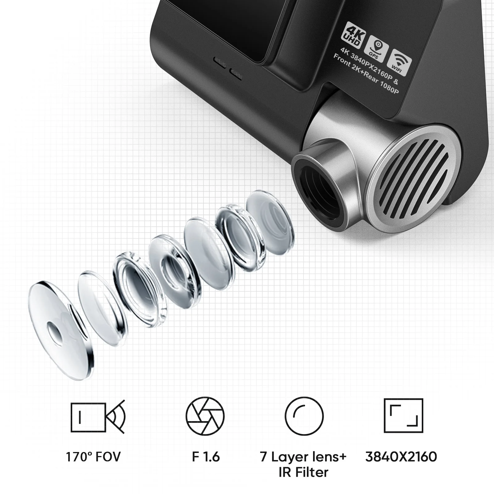 Dash Cam Auto 4K+1080P REDTIGER - Doppia Telecamera Con WiFi, GPS E Parcheggio 48h - Foto 7