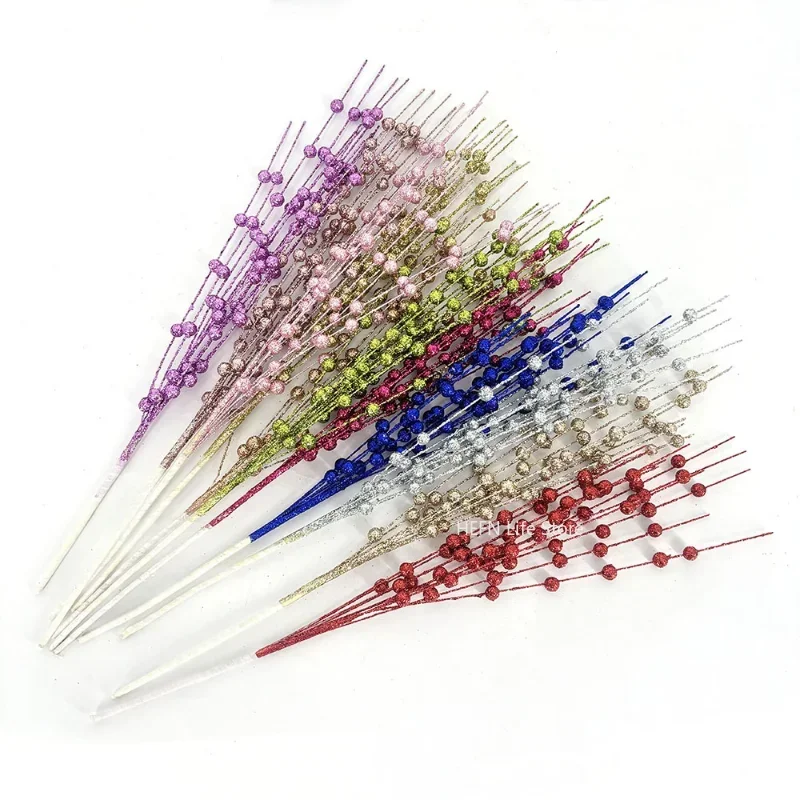 Artificial Christmas Berry Flowers, Golden Branch, Fake Plants Stem, Tree Wreath, DIY Home Decor, Table Craft Gifts