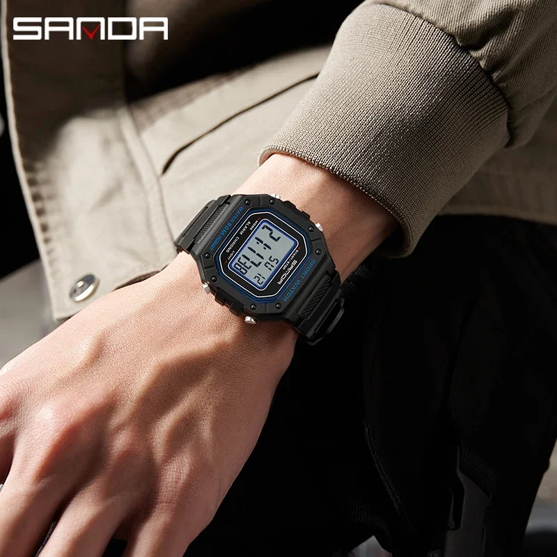 SANDA 2156 Army Dial Led Digital Wristwatches Stopwatches For Male Fashion Mens Watch Military Water Resistant Sport Watches 4