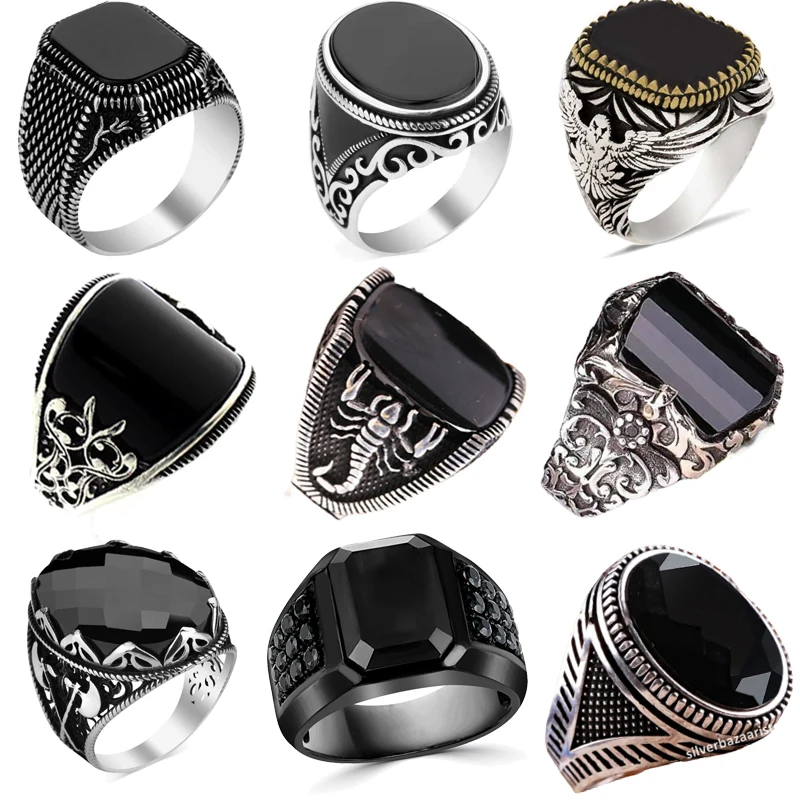 Gemstone Inlaid Men's Ring T&uuml;rkiye Retro Jewelry
