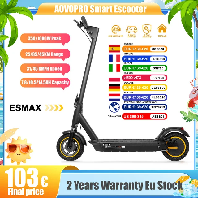 2026 mise à niveau AOVOPRO TX01 Smart APP Scooter électrique 350W/500W moteur puissant 36V25-45KM gamme adultes EScooter avec double frein 1