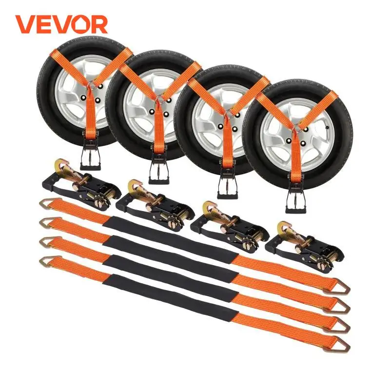 VEVOR Ratchet Tie Down Straps Kit 2"x96"/120" Tire Straps Car Tie Down with Snap Hooks for Passenger Car Truck Trailer