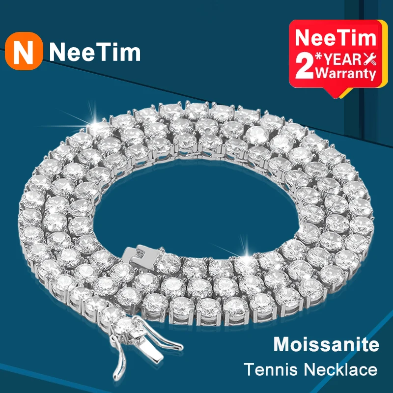 

NeeTim Full Moissanite Tennis Necklace Diamond 925 Silver with 18k Gold Plated Wedding Party Jewelry Gift for Women Man with GRA