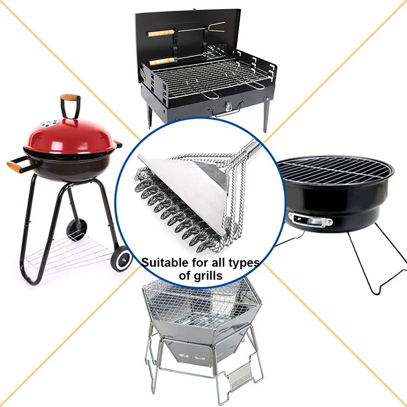 Kitchen Accessories BBQ Grill Brush and Scraper Barbecue Kit Cleaning Brush Stainless Steel Tools Wire Bristles Triangle Barbecue Cleaning Tools Grill Brush Cleaning Brushes