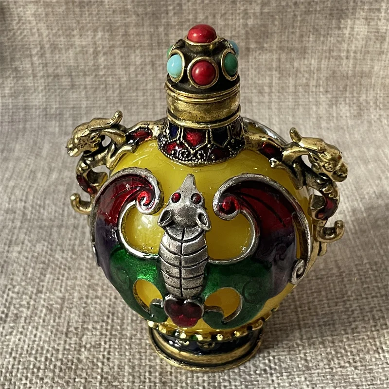 

Pure copper inner painting, old-fashioned snuff bottle, bat handle, old and unique handicraft, double-sided snuff empty bottle
