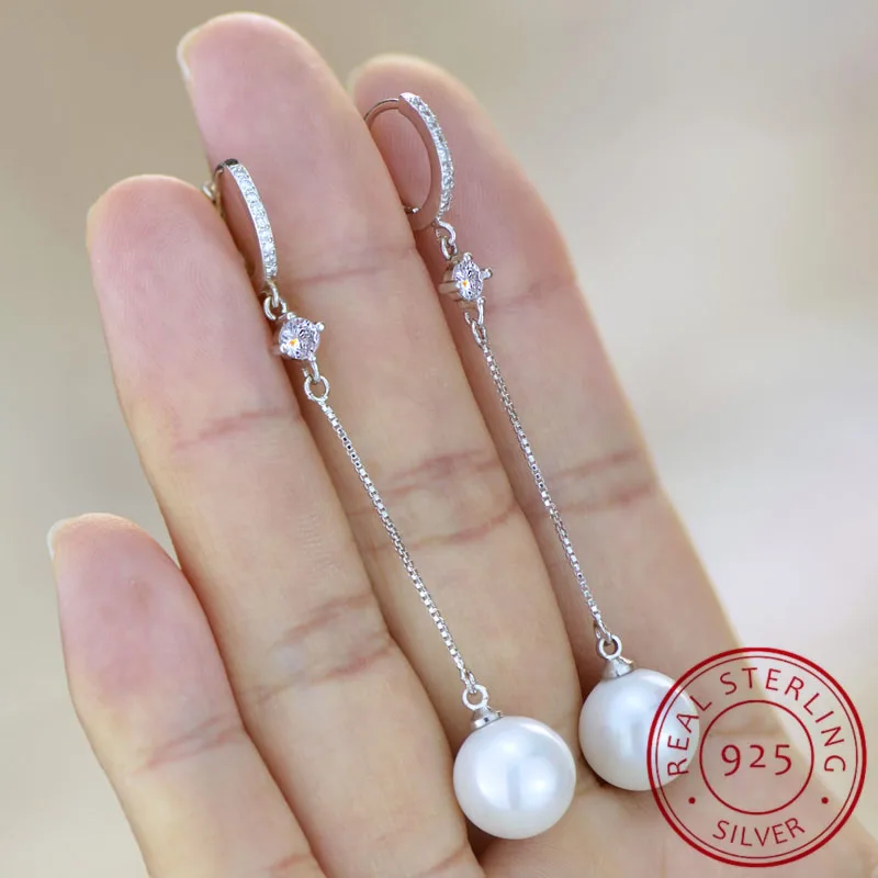 S925 sterling silver pearl earrings women's long earrings circle tassels hypoallergenic jewelry