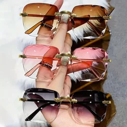Elegant 3PCS Square Rimless Luxury Sunglasses - Stylish Red UV400 Fashion Shades (3PCS)