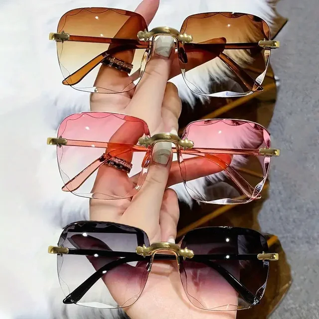 3 paires de lunettes de soleil carrées sans monture pour femmes, de marque de luxe, de créateur, lunettes rouges d'été, lunettes de soleil tendance pour hommes, protection UV400, Oculos