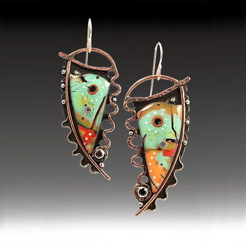 Dangle Earrings Vintage Tribal Spiral for Women Metal Geometry Twist Bronze Painting Pattern Ethnic