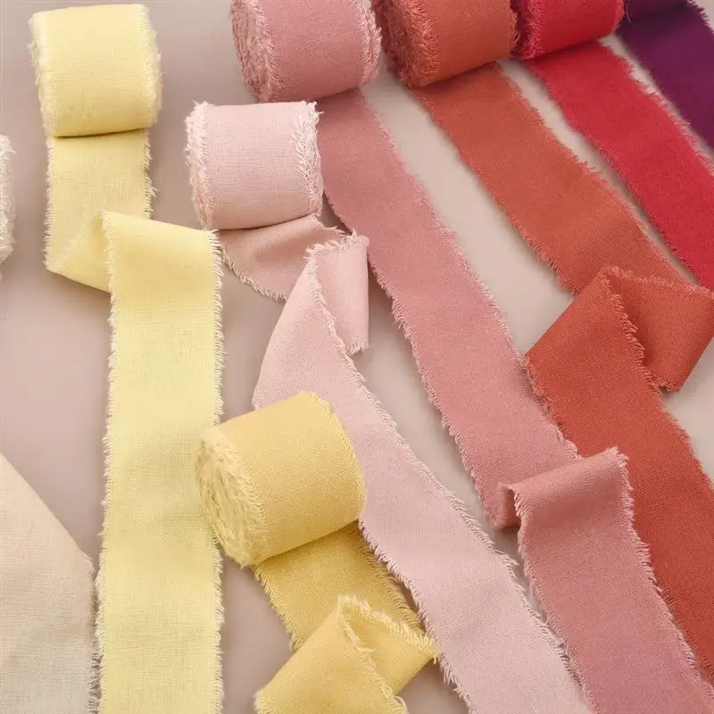 5Meter 4cm Hand-Torn Frayed Edge Cotton Linen Ribbon for Wedding Invitation Bouquets Wrapping Christmas Day Gifts Decorations