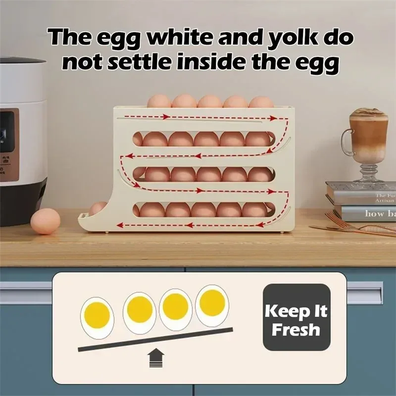 Refrigerator Egg Storage Box Automatic Scrolling Egg Holder Kitchen Large Capacity Dedicated Rolling Storage Box for Kitchen