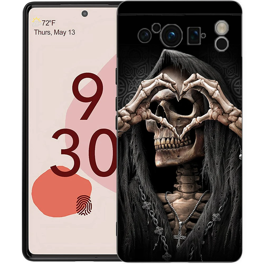 Black Soft Shell Phone Case with Grim Reaper Skull Design
