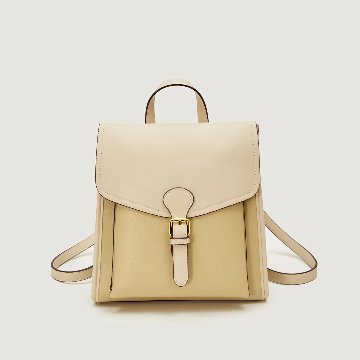 Women's Stylish Two - tone Leather Backpack with Gold tone Buckle Detail Ideal for Daily and Fashionable Looks - 5