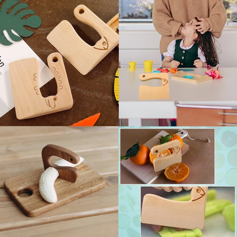 Safe kitchen cutting toy kids wooden cooking cutter fish-shaped children's kitchen tools cute vegetables fruits knife safety