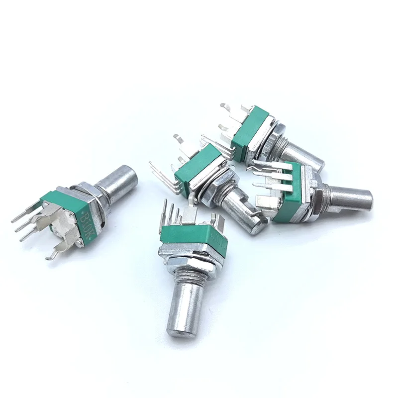 2 pcs R097 Precision Potentiometer Vertical bent foot single channel B10K Half shaft 15mm multiturn potentiometer rotary potentiometer adjustable resistor