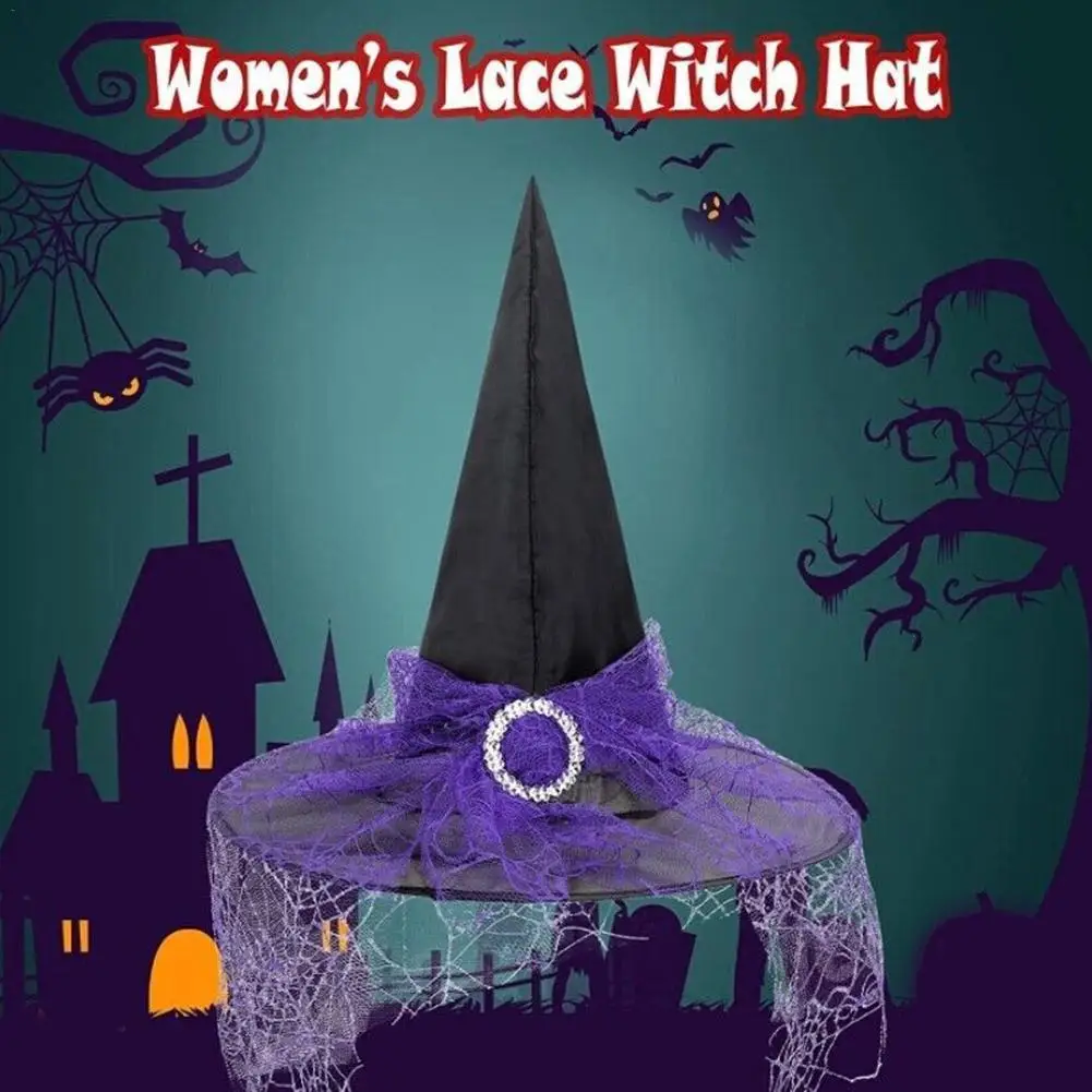 

Adult Womens Halloween Witch Hat Lace Veils Vintage Halloween Hat Cosplay Dress Up Party Supplies Halloween Costume Accessories