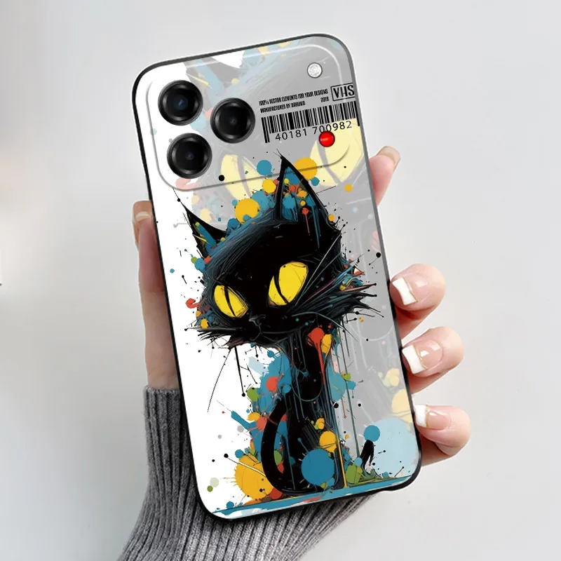 Aesthetic Cute Cat Cartoon Black Soft Silicone Shockproof Phone Case