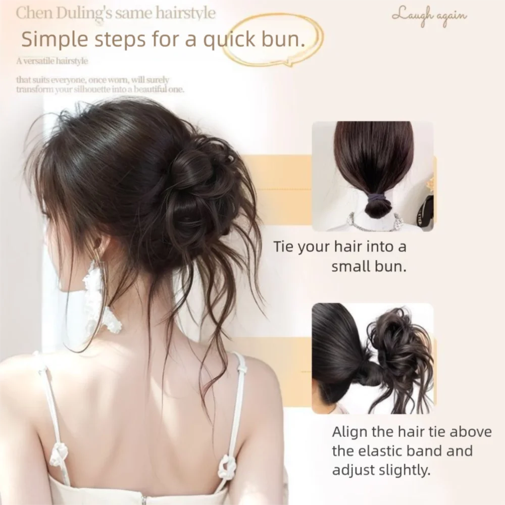 Synthetic Hair Bun Claw Clip Natural Black Fluffy Wig