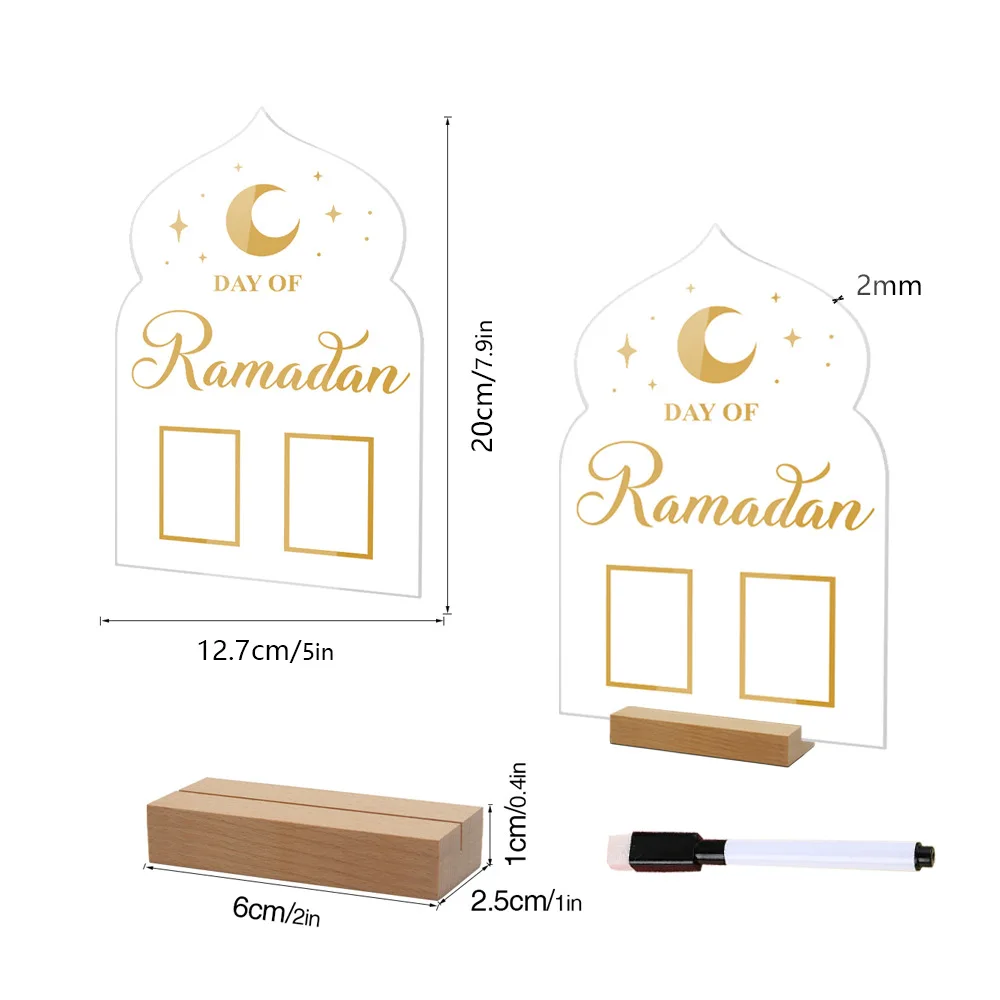 Transparent Acrylic Ramadan Mubarak Countdown Calendar Board Eid Mubarak Ornament 2024 Muslim Islamic Festival Party Decor Gift