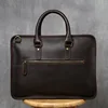 NZPJ Retro Men's Briefcase Leather Laptop Bag Top Layer Cowhide Casual Handbag 14 Inch Business Shoulder Bag Messenger Bag 2