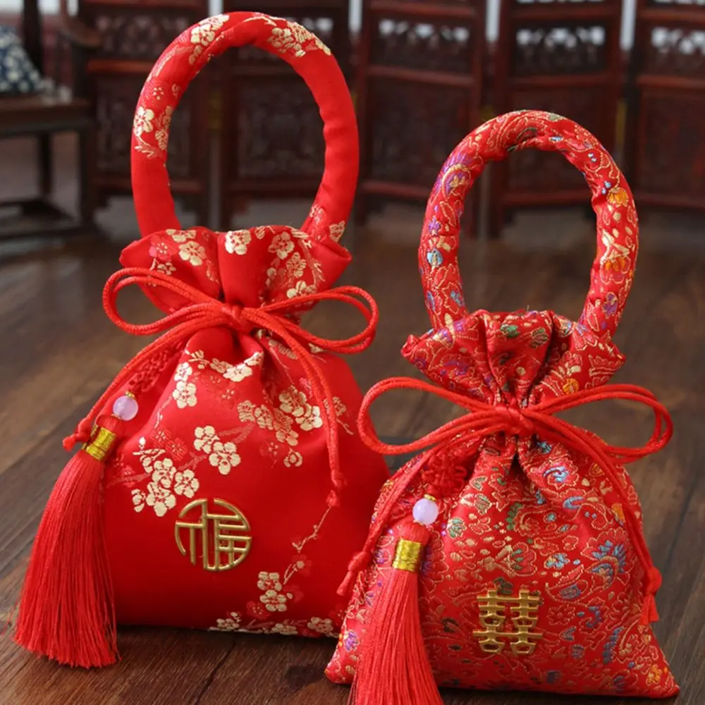 

Portable Creative Brocade With Tassels Party Supplies Chinese Knot Handle Bag Package Bag Wedding-favor Gift Candy Bag