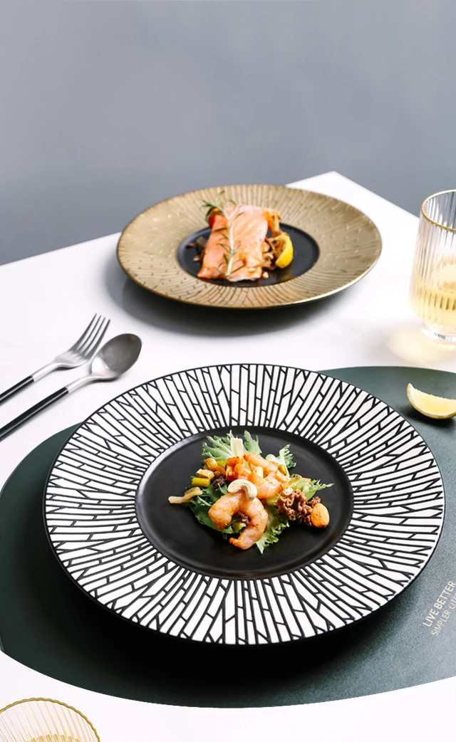 フェイズ ホーム＆キッチン ディナープレート 中国モダン 冷菜皿 サラダ浅いボウル クリエイティブストライプ 28ピース キッチン セラミック  ディナーウェア セット 6人用 サラダボウル プレートセット 皿/テーブルサービス スナック サラ ボウル ストライプとホワイトスタイル ステーキプレート サラダボウル 家庭用キッチン用品 セラミック食器